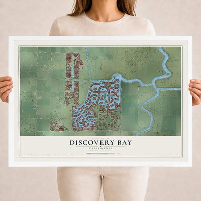 Map of Discovery Bay, California, 18 x 24 inch print in a white wood frame