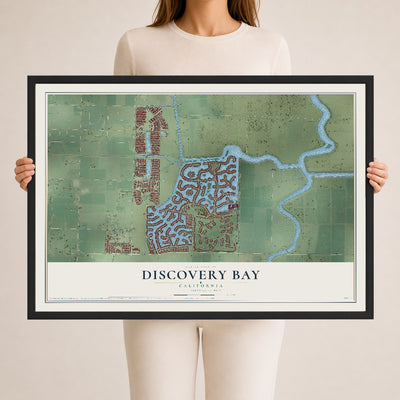 Map of Discovery Bay, California, 24 x 36 inch print in a black wood frame