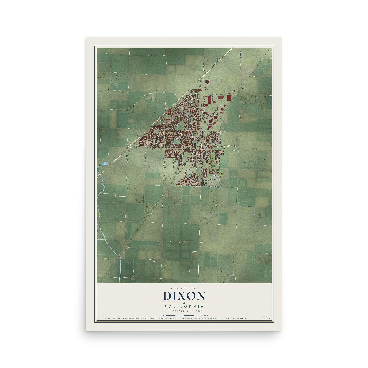 Map of Dixon, California, 12 x 18 inch unframed archival matte print