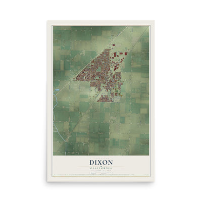 Map of Dixon, California, 12 x 18 inch unframed archival matte print