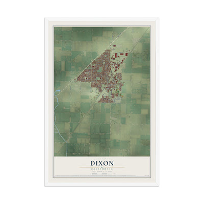 Map of Dixon, California, 12 x 18 inch print in a white wood frame
