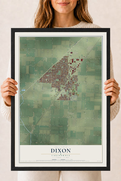 Map of Dixon, California, 18 x 24 inch print in a black wood frame