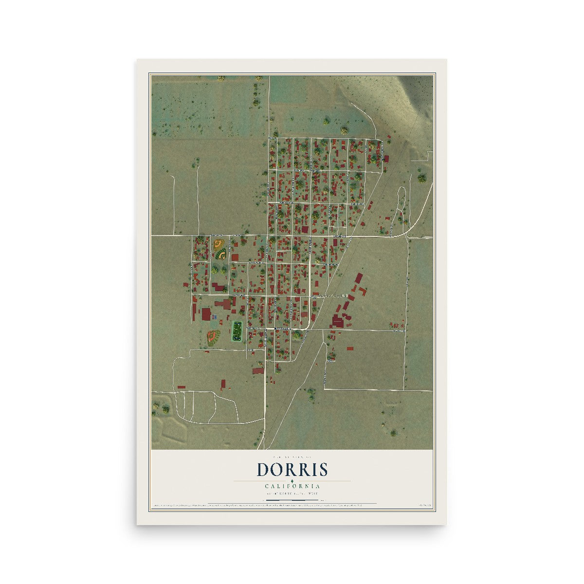 Map of Dorris, California, 12 x 18 inch unframed archival matte print
