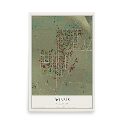 Map of Dorris, California, 12 x 18 inch unframed archival matte print