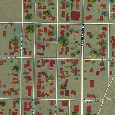Close-up of the map of Dorris, California print showing street and building detail