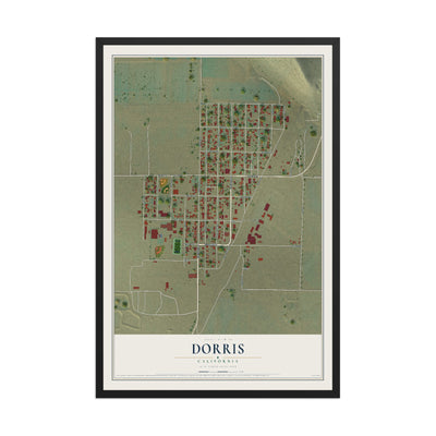 Map of Dorris, California, 12 x 18 inch print in a black wood frame