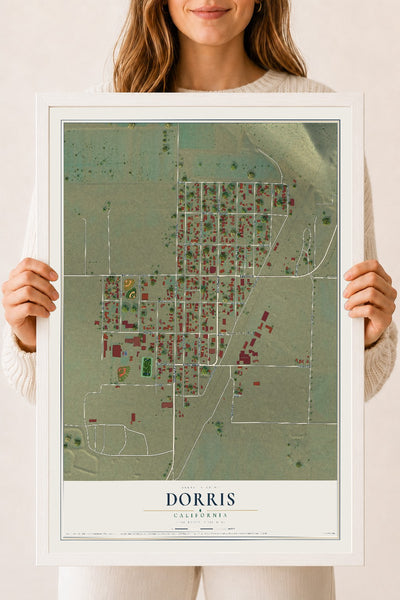 Map of Dorris, California, 18 x 24 inch print in a white wood frame