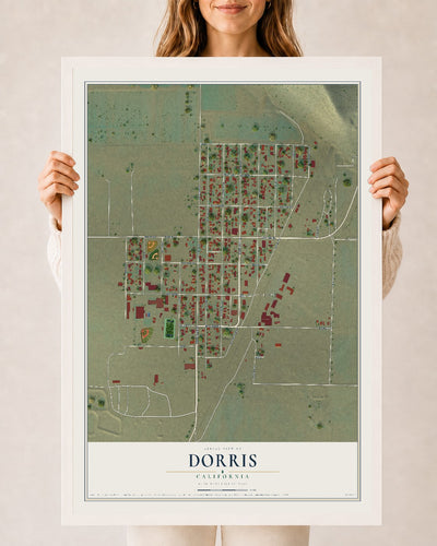Map of Dorris, California, 24 x 36 inch print in a white wood frame