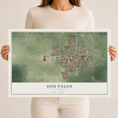 Map of Dos Palos, California, 12 x 18 inch unframed archival matte print