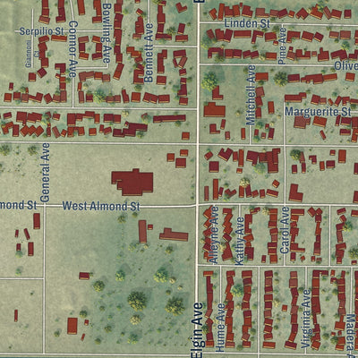 Second close-up of the map of Dos Palos, California print showing more streets and buildings