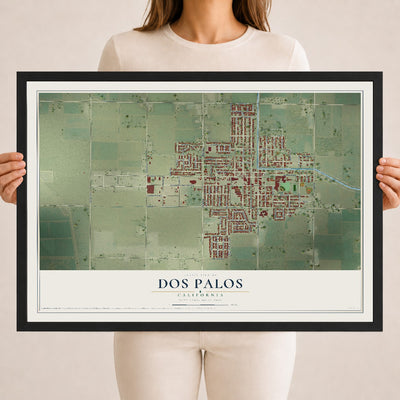 Map of Dos Palos, California, 18 x 24 inch print in a black wood frame