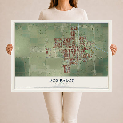 Map of Dos Palos, California, 24 x 36 inch unframed archival matte print