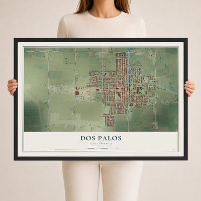 Map of Dos Palos, California, 24 x 36 inch print in a black wood frame