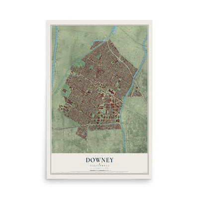 Map of Downey, California, 12 x 18 inch unframed archival matte print