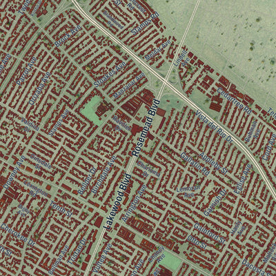 Second close-up of the map of Downey, California print showing more streets and buildings