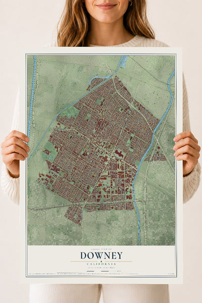 Map of Downey, California, 18 x 24 inch unframed archival matte print