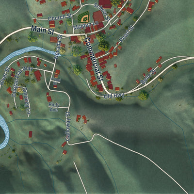 Close-up of the map of Downieville, California print showing street and building detail