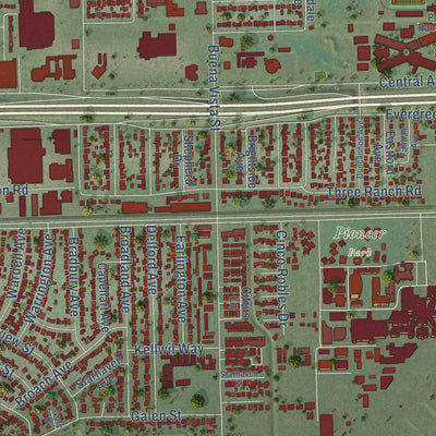 Second close-up of the map of Duarte, California print showing more streets and buildings