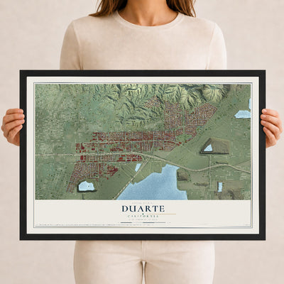 Map of Duarte, California, 12 x 18 inch print in a black wood frame