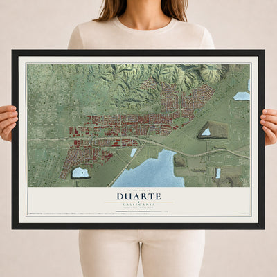 Map of Duarte, California, 18 x 24 inch print in a black wood frame