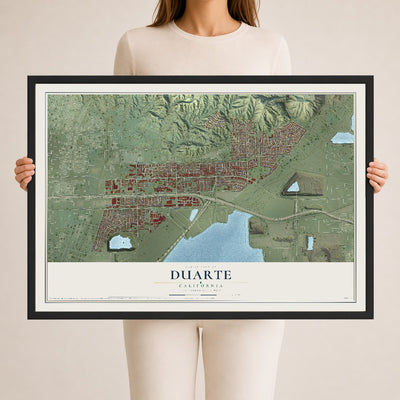 Map of Duarte, California, 24 x 36 inch print in a black wood frame