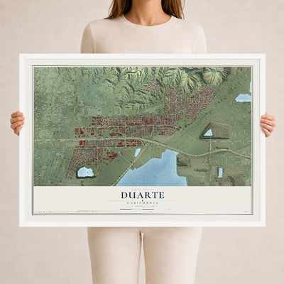 Map of Duarte, California, 24 x 36 inch print in a white wood frame