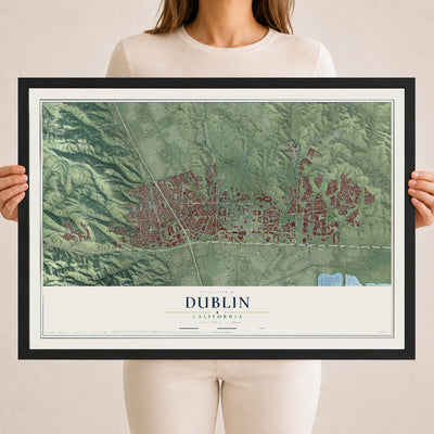 Map of Dublin, California, 18 x 24 inch print in a black wood frame