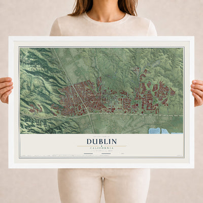 Map of Dublin, California, 18 x 24 inch print in a white wood frame