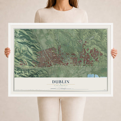 Map of Dublin, California, 24 x 36 inch print in a white wood frame