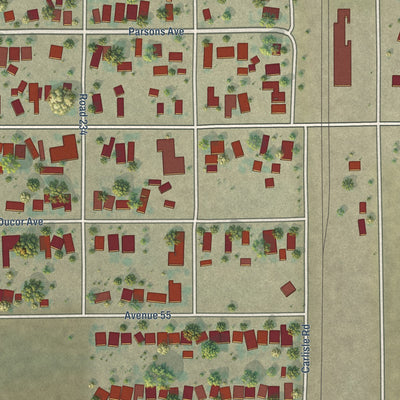 Close-up of the map of Ducor, California print showing street and building detail