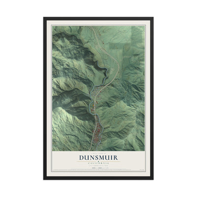 Map of Dunsmuir, California, 12 x 18 inch print in a black wood frame