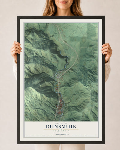 Map of Dunsmuir, California, 24 x 36 inch print in a black wood frame