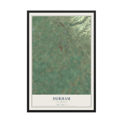 Map of Durham, California, 12 x 18 inch print in a black wood frame