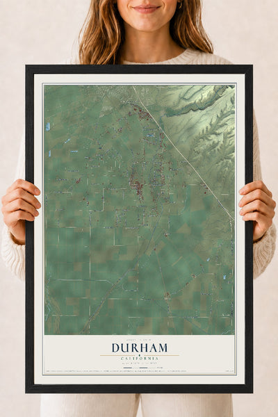 Map of Durham, California, 18 x 24 inch print in a black wood frame