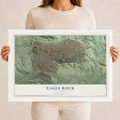 Map of Eagle Rock, California, 12 x 18 inch print in a white wood frame