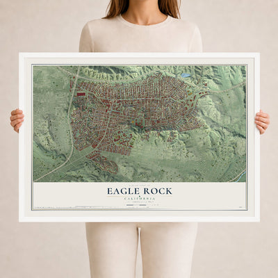 Map of Eagle Rock, California, 24 x 36 inch print in a white wood frame