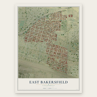East Bakersfield, California map print, the full design