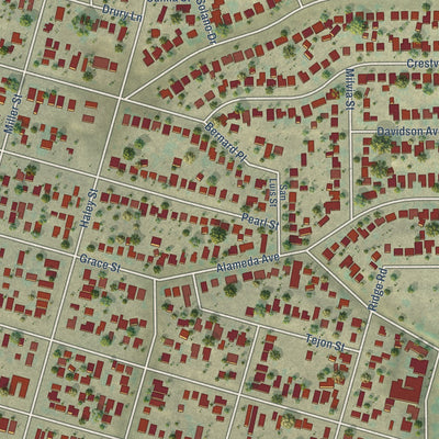 Close-up of the map of East Bakersfield, California print showing street and building detail