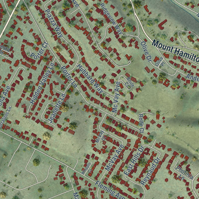 Close-up of the map of East Foothills, California print showing street and building detail