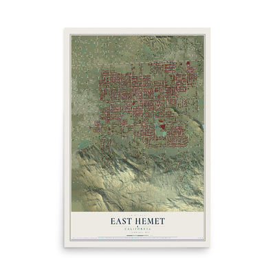 Map of East Hemet, California, 12 x 18 inch unframed archival matte print
