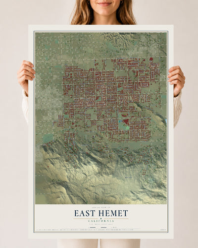 Map of East Hemet, California, 24 x 36 inch unframed archival matte print