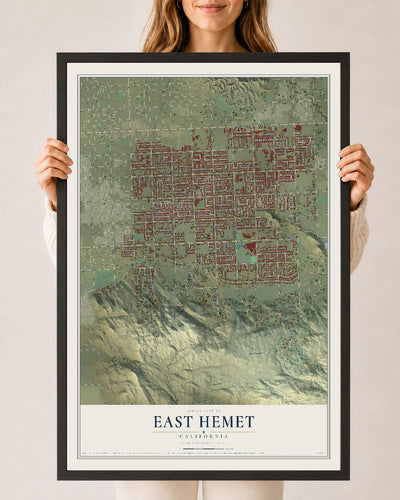 Map of East Hemet, California, 24 x 36 inch print in a black wood frame