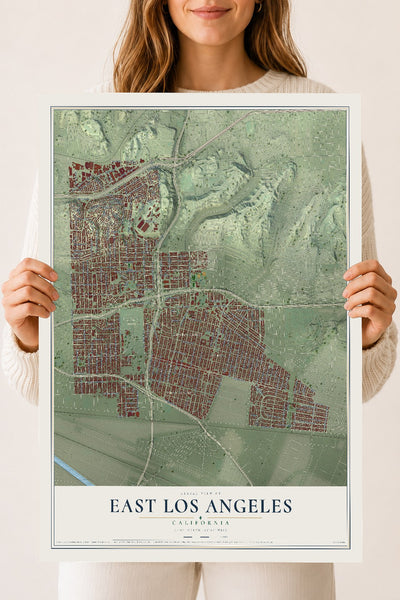 Map of East Los Angeles, California, 18 x 24 inch unframed archival matte print