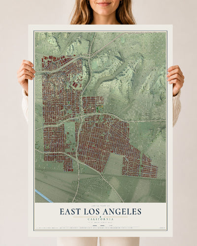 Map of East Los Angeles, California, 24 x 36 inch unframed archival matte print