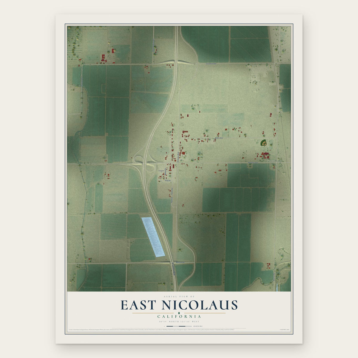East Nicolaus, California map print, the full design