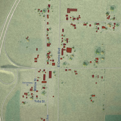 Close-up of the map of East Nicolaus, California print showing street and building detail