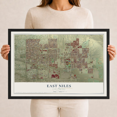 Map of East Niles, California, 12 x 18 inch print in a black wood frame