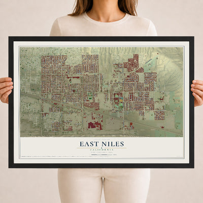 Map of East Niles, California, 18 x 24 inch print in a black wood frame