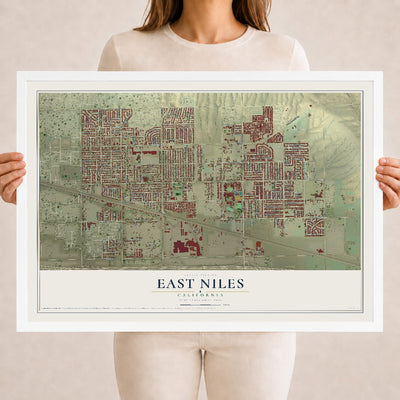 Map of East Niles, California, 18 x 24 inch print in a white wood frame