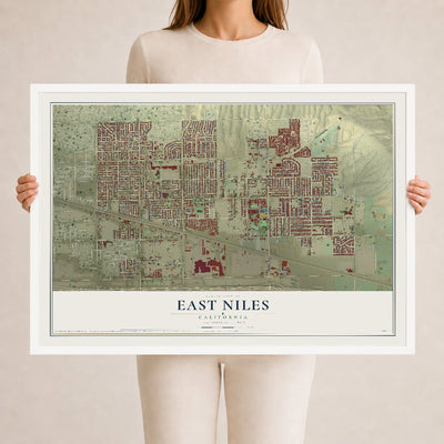 Map of East Niles, California, 24 x 36 inch print in a white wood frame